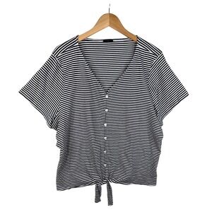 Talbots Short Sleeve Striped Tie Front Blouse size‎ 2X Black/White